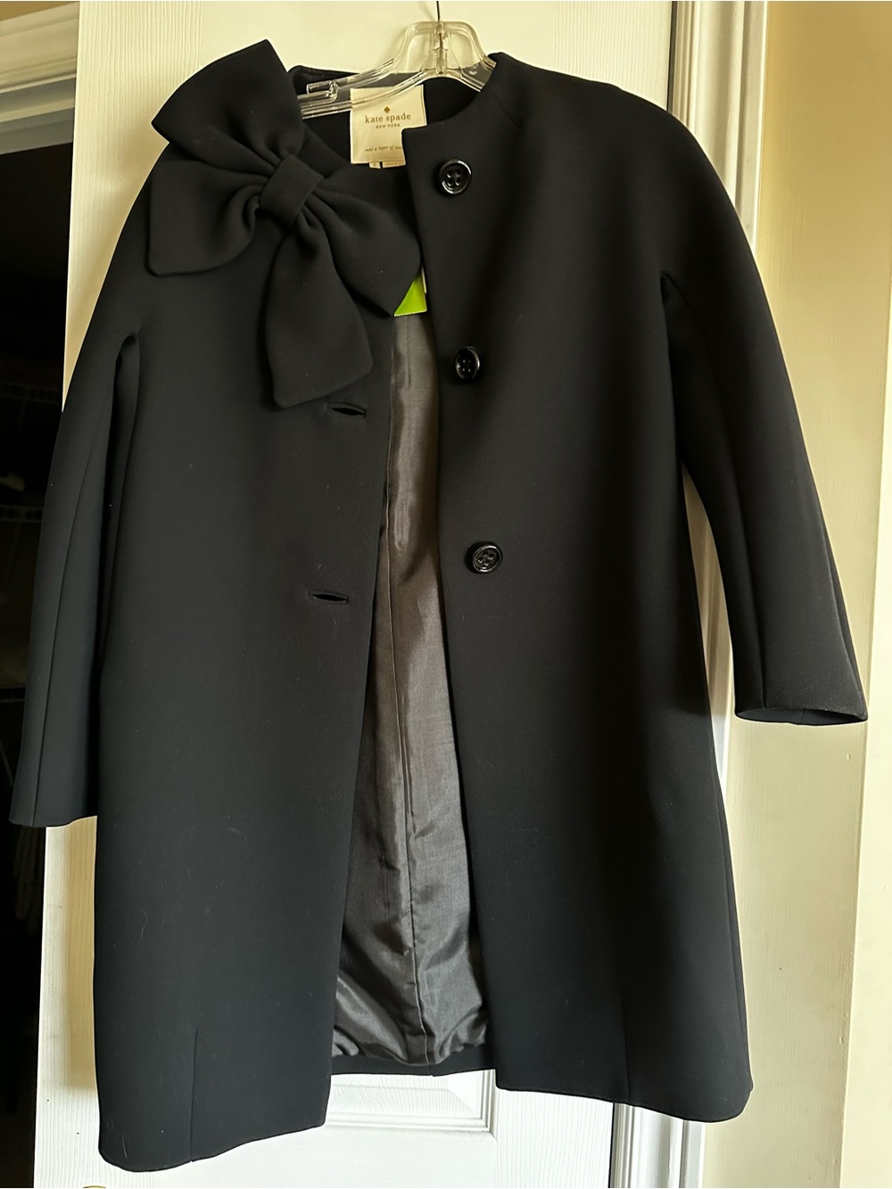 kate spade Black Wool Dorothy Coat with Bow Detail